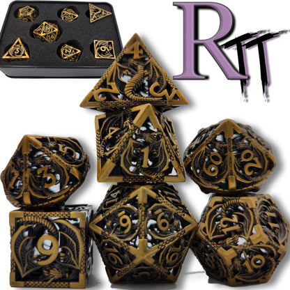 Hollow Metal Ancient Gold Dragon DND Dice Set