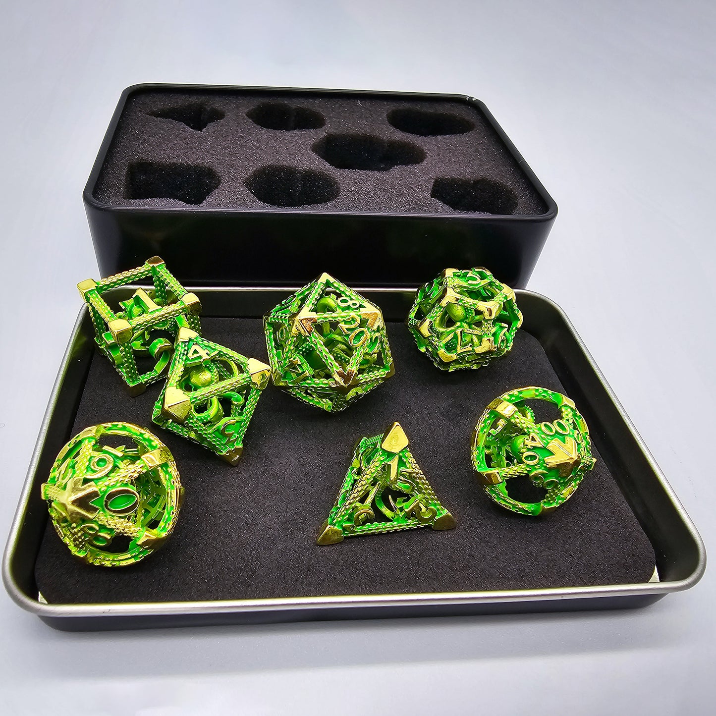 Green & Gold Hollow Metal Cthulhu Dice