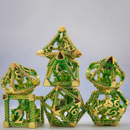 Green & Gold Hollow Metal Cthulhu Dice