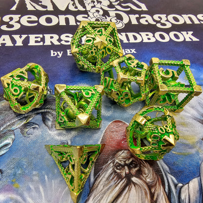 Green & Gold Hollow Metal Cthulhu Dice