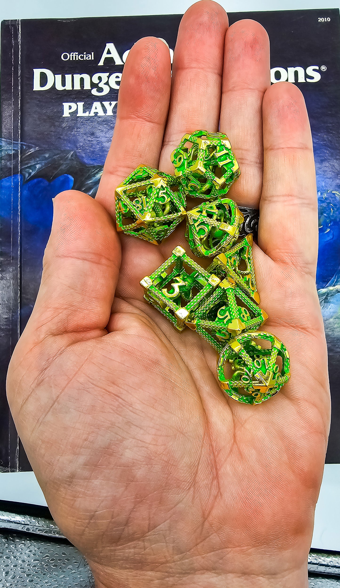 Green & Gold Hollow Metal Cthulhu Dice