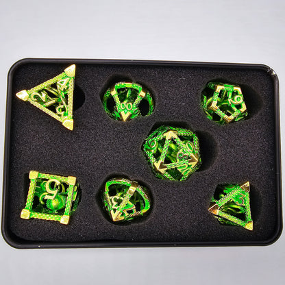 Green & Gold Hollow Metal Cthulhu Dice