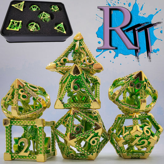 Green & Gold Hollow Metal Cthulhu Dice