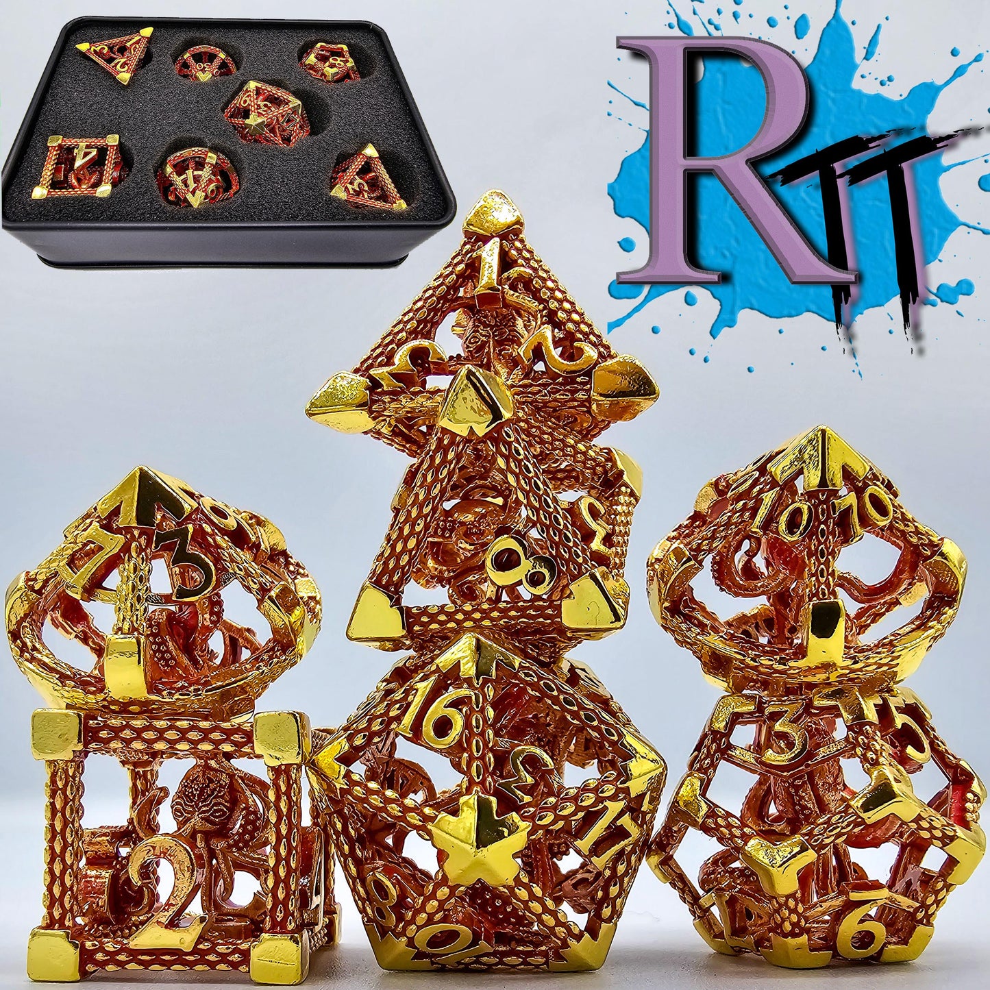 Red & Gold Hollow Metal Cthulhu Dice