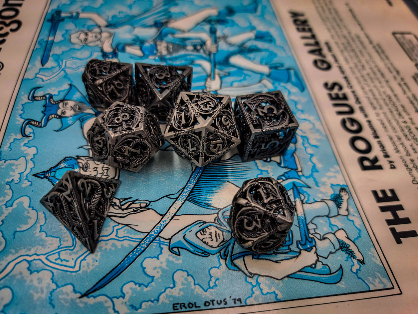 Hollow Metal Grey Dragon DND Dice Set