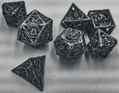 Hollow Metal Grey Dragon DND Dice Set