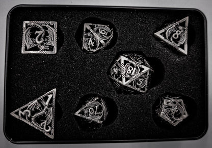 Hollow Metal Grey Dragon DND Dice Set
