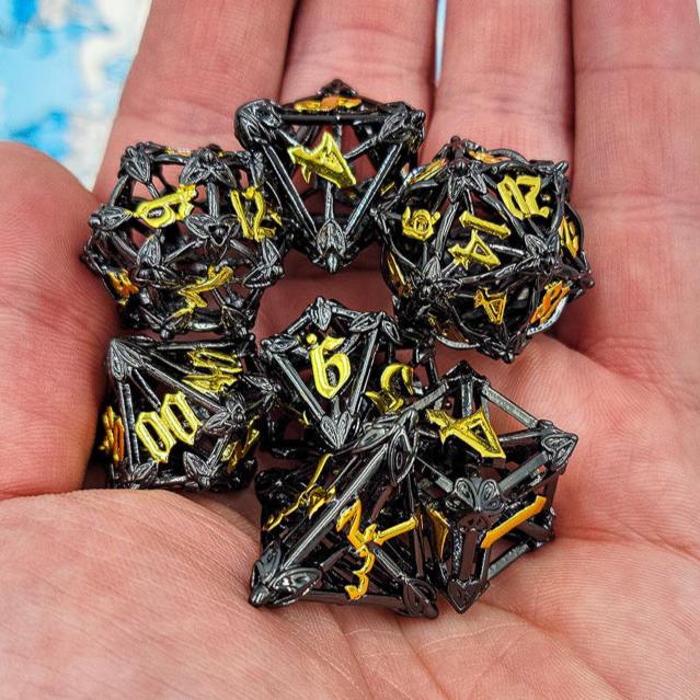 Black & Gold Hollow Metal Caltrops Dice