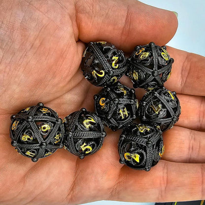 Black & Gold Hollow Metal Dragon Orb Dice