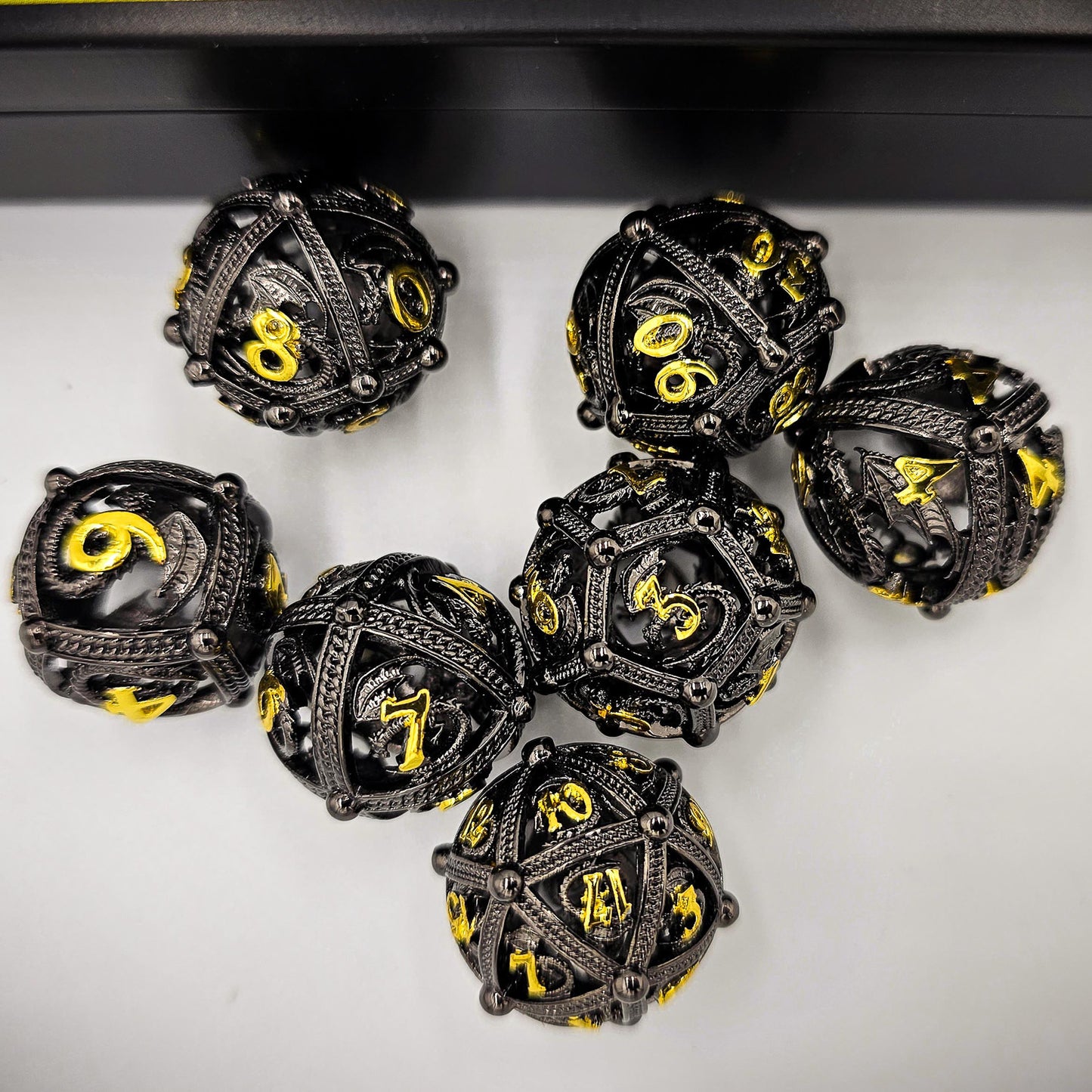 Black & Gold Hollow Metal Dragon Orb Dice