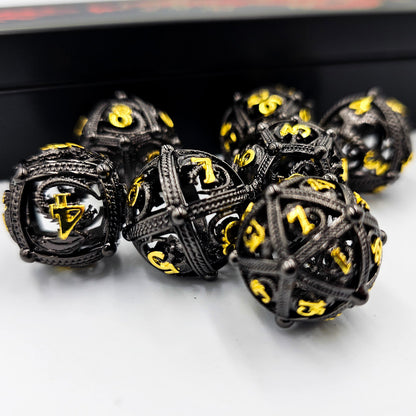 Black & Gold Hollow Metal Dragon Orb Dice