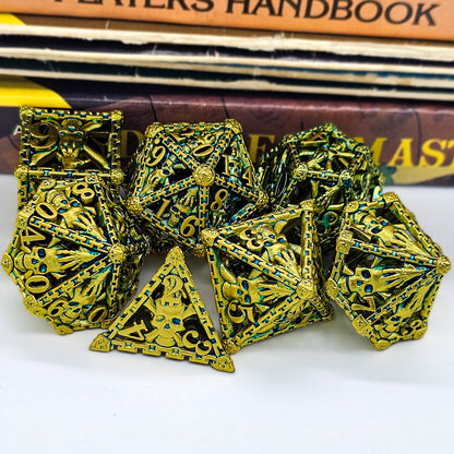 Hollow Metal Ancient Gold Skeleton DND Dice Set