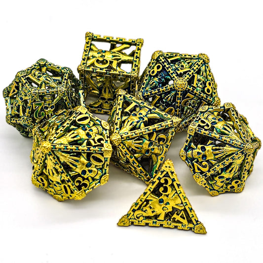 Hollow Metal Ancient Gold Skeleton DND Dice Set