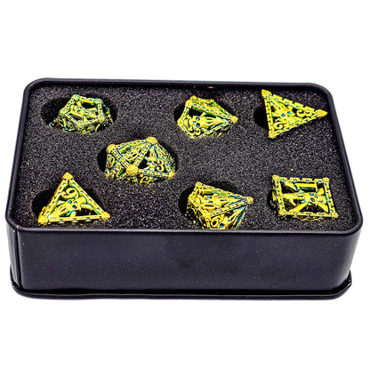 Hollow Metal Ancient Gold Skeleton DND Dice Set