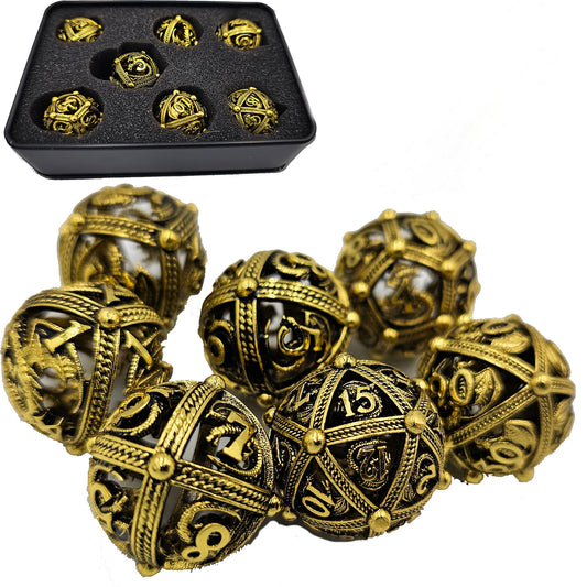 Shiny Gold Hollow Metal Dragon Orb Dice