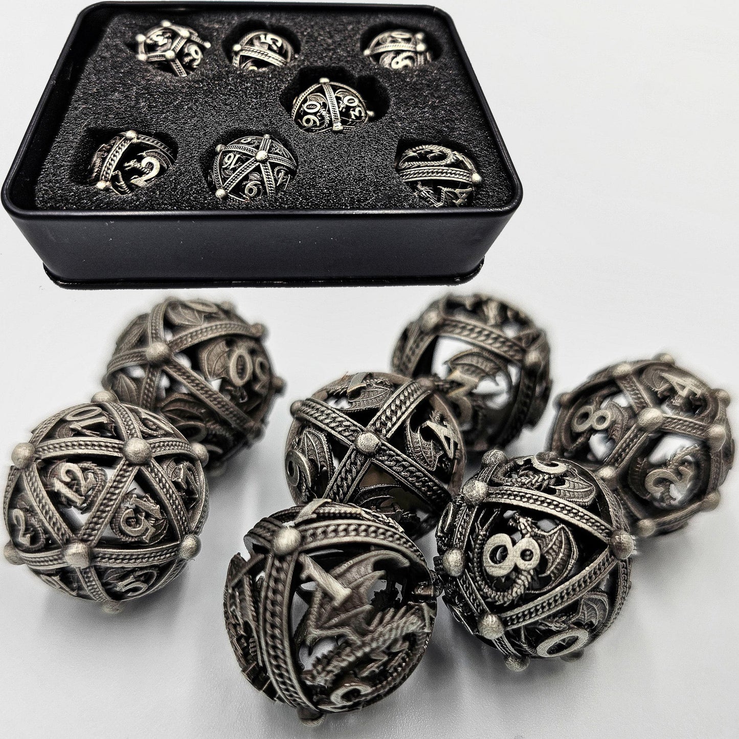 Gray Hollow Metal Dragon Orb Dice