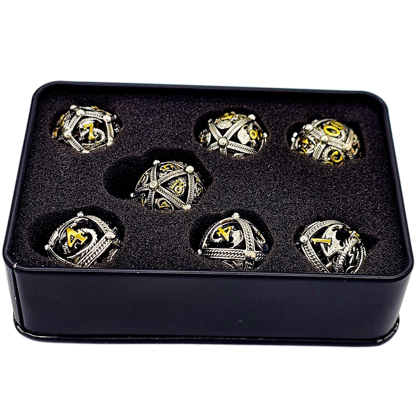 Silver & Gold Hollow Metal Dragon Orb Dice