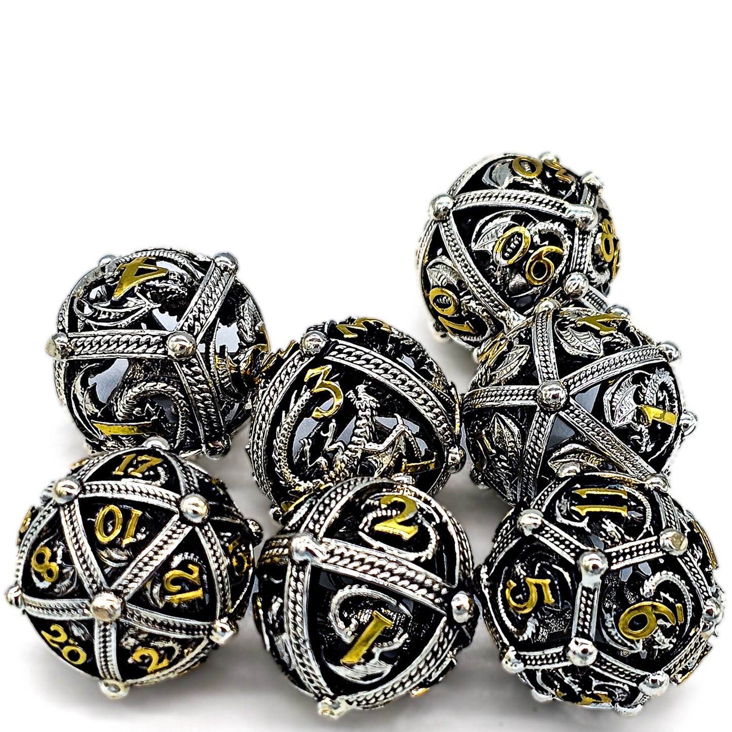 Silver & Gold Hollow Metal Dragon Orb Dice