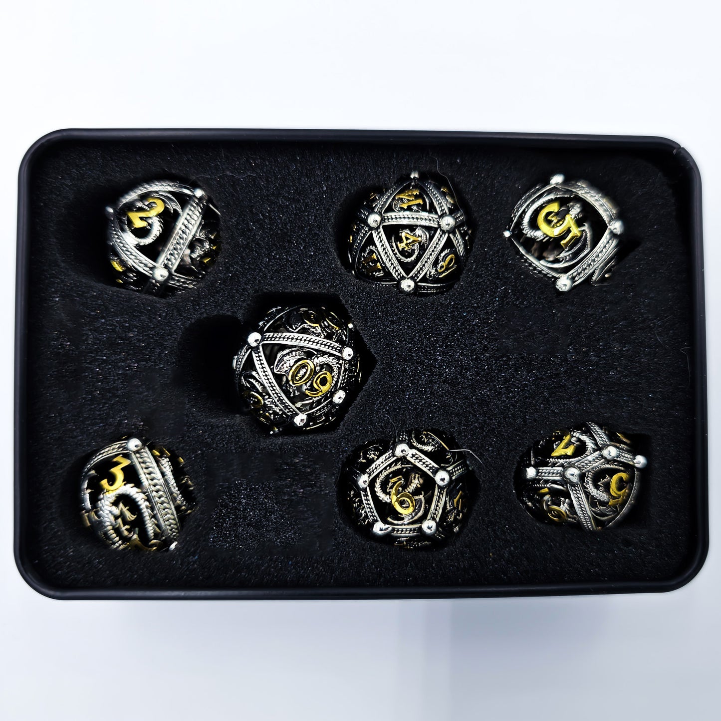 Silver & Gold Hollow Metal Dragon Orb Dice