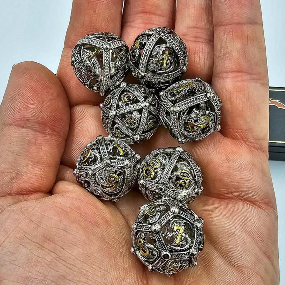 Silver & Gold Hollow Metal Dragon Orb Dice