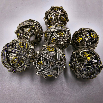 Silver & Gold Hollow Metal Dragon Orb Dice