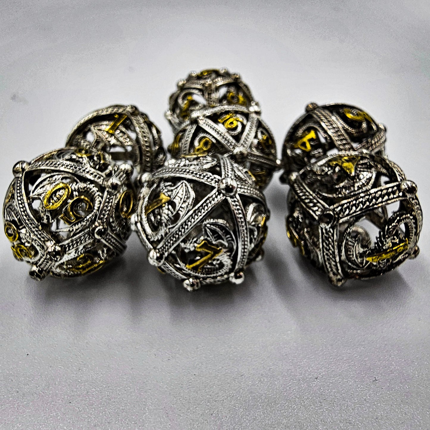 Silver & Gold Hollow Metal Dragon Orb Dice