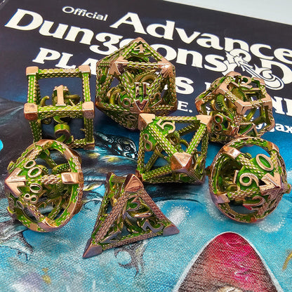 Green & Rose Gold Hollow Metal Cthulhu Dice