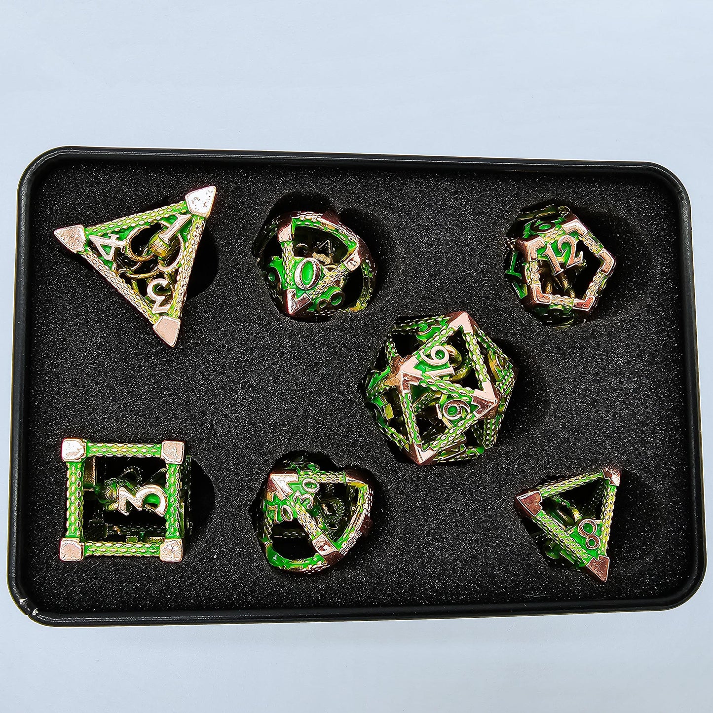 Green & Rose Gold Hollow Metal Cthulhu Dice