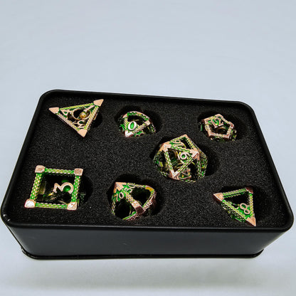 Green & Rose Gold Hollow Metal Cthulhu Dice