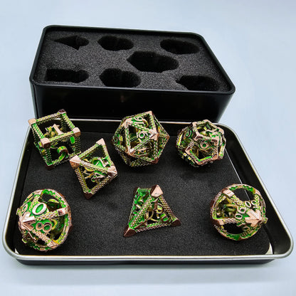 Green & Rose Gold Hollow Metal Cthulhu Dice