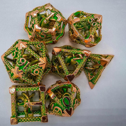 Green & Rose Gold Hollow Metal Cthulhu Dice