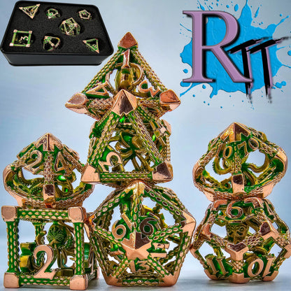 Green & Rose Gold Hollow Metal Cthulhu Dice