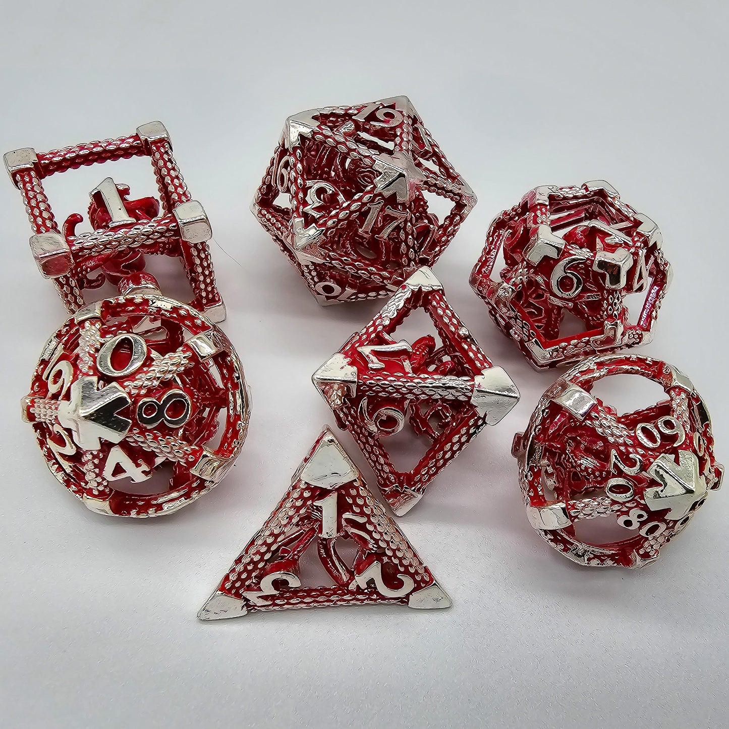 Red & Silver Hollow Metal Cthulhu Dice