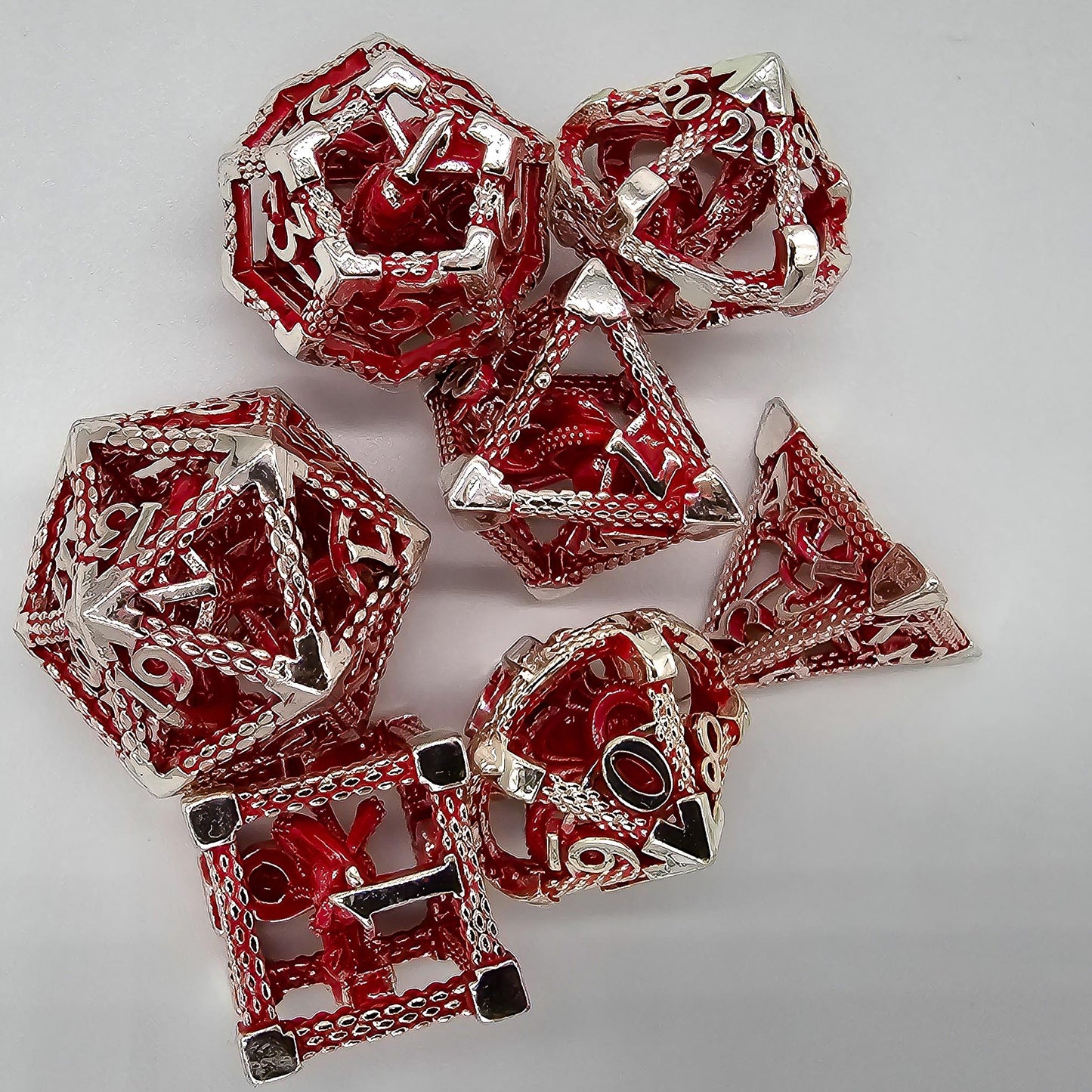 Red & Silver Hollow Metal Cthulhu Dice