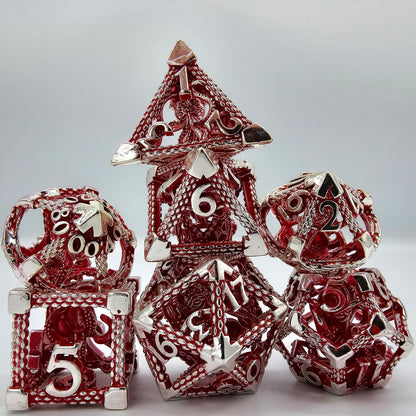 Red & Silver Hollow Metal Cthulhu Dice