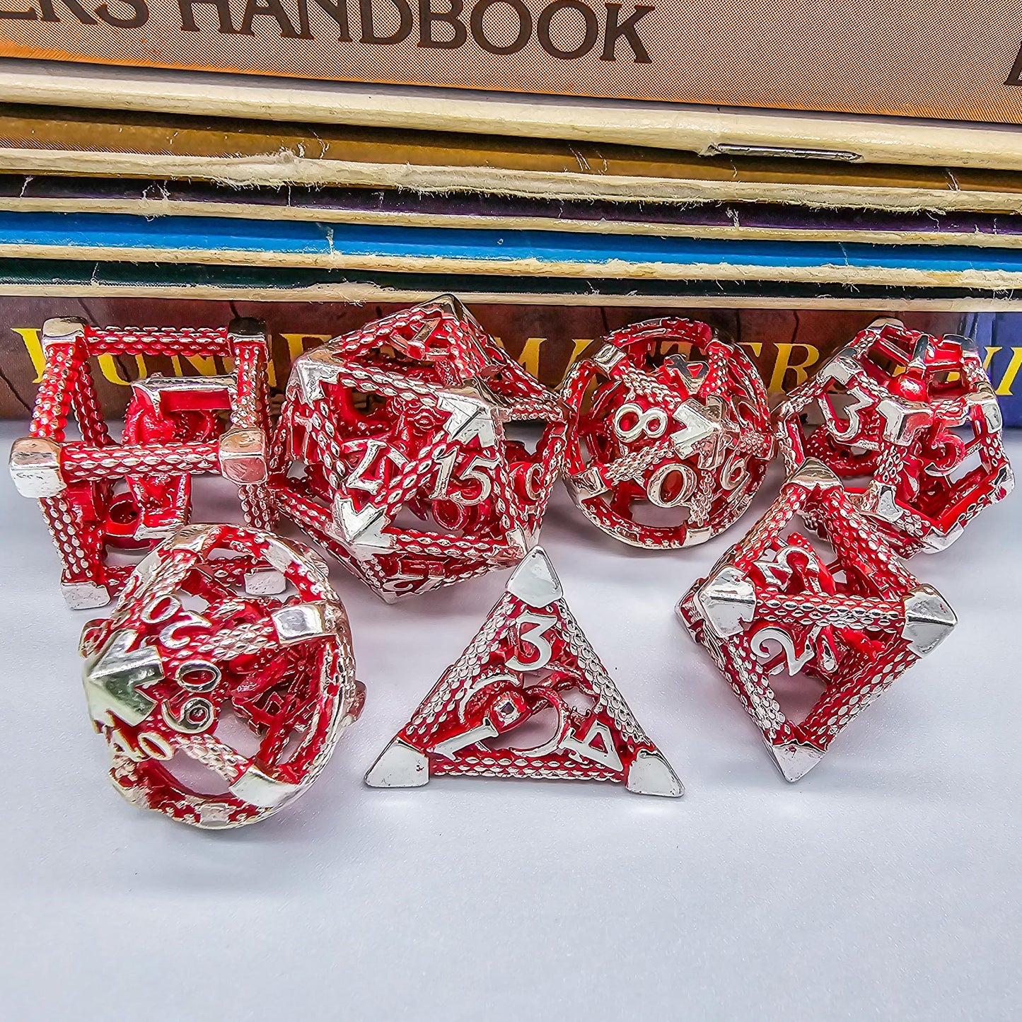 Red & Silver Hollow Metal Cthulhu Dice