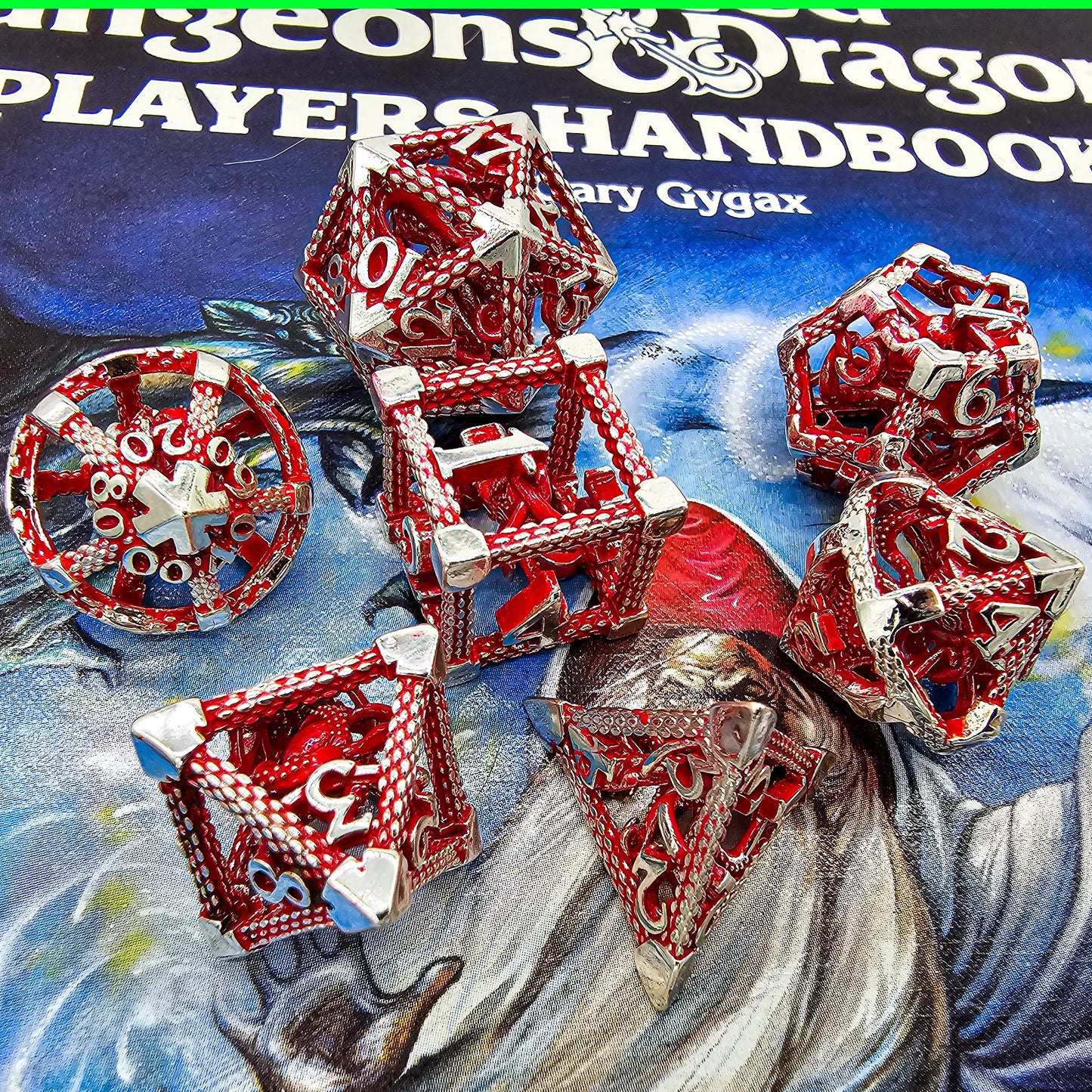 Red & Silver Hollow Metal Cthulhu Dice