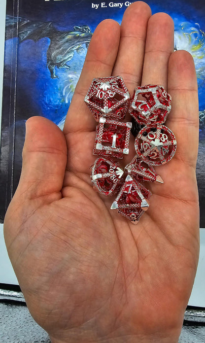 Red & Silver Hollow Metal Cthulhu Dice