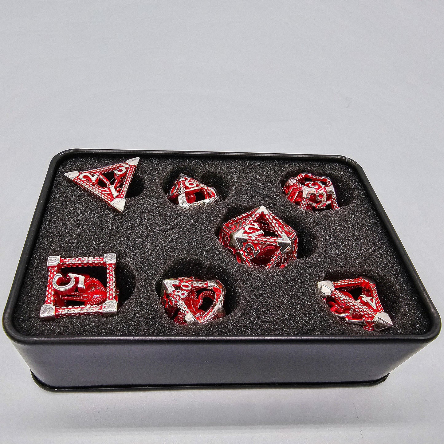 Red & Silver Hollow Metal Cthulhu Dice