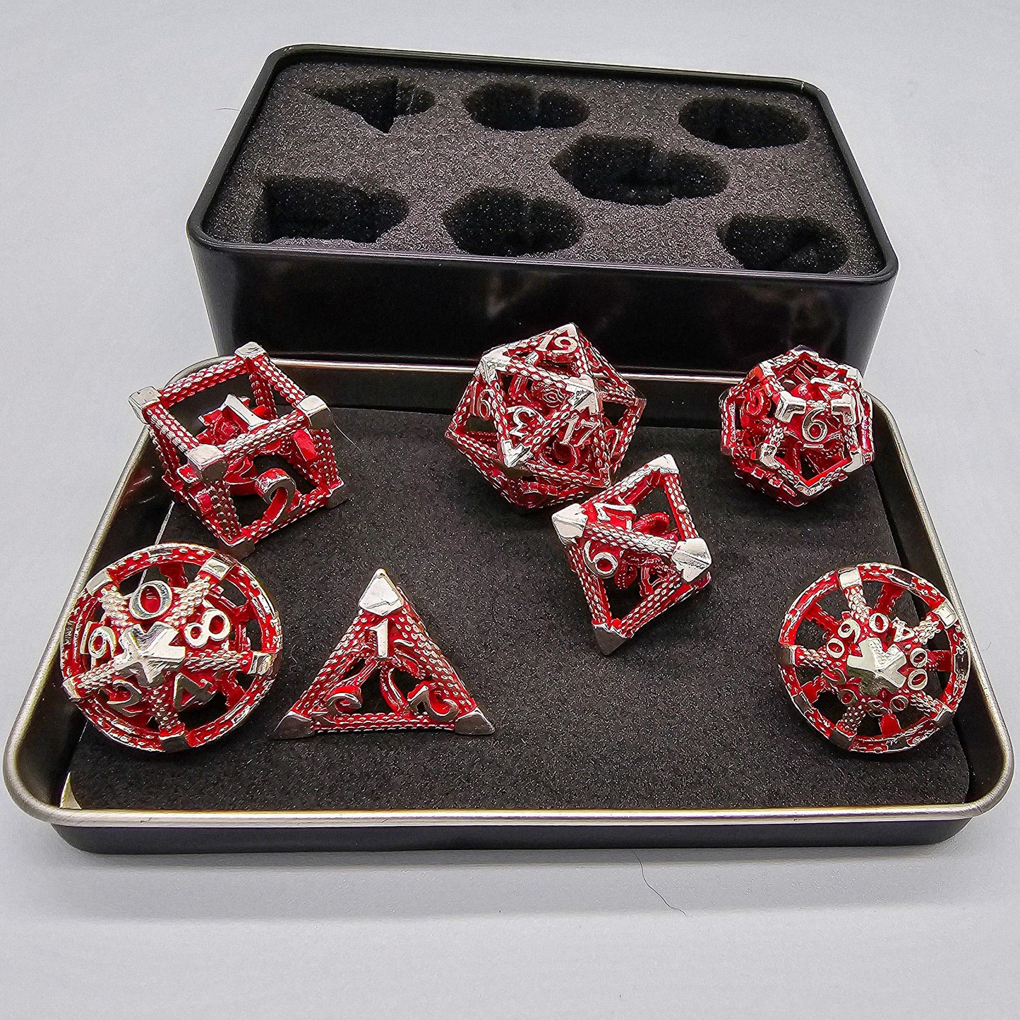 Red & Silver Hollow Metal Cthulhu Dice