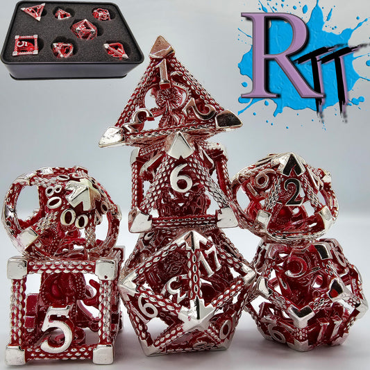 Red & Silver Hollow Metal Cthulhu Dice