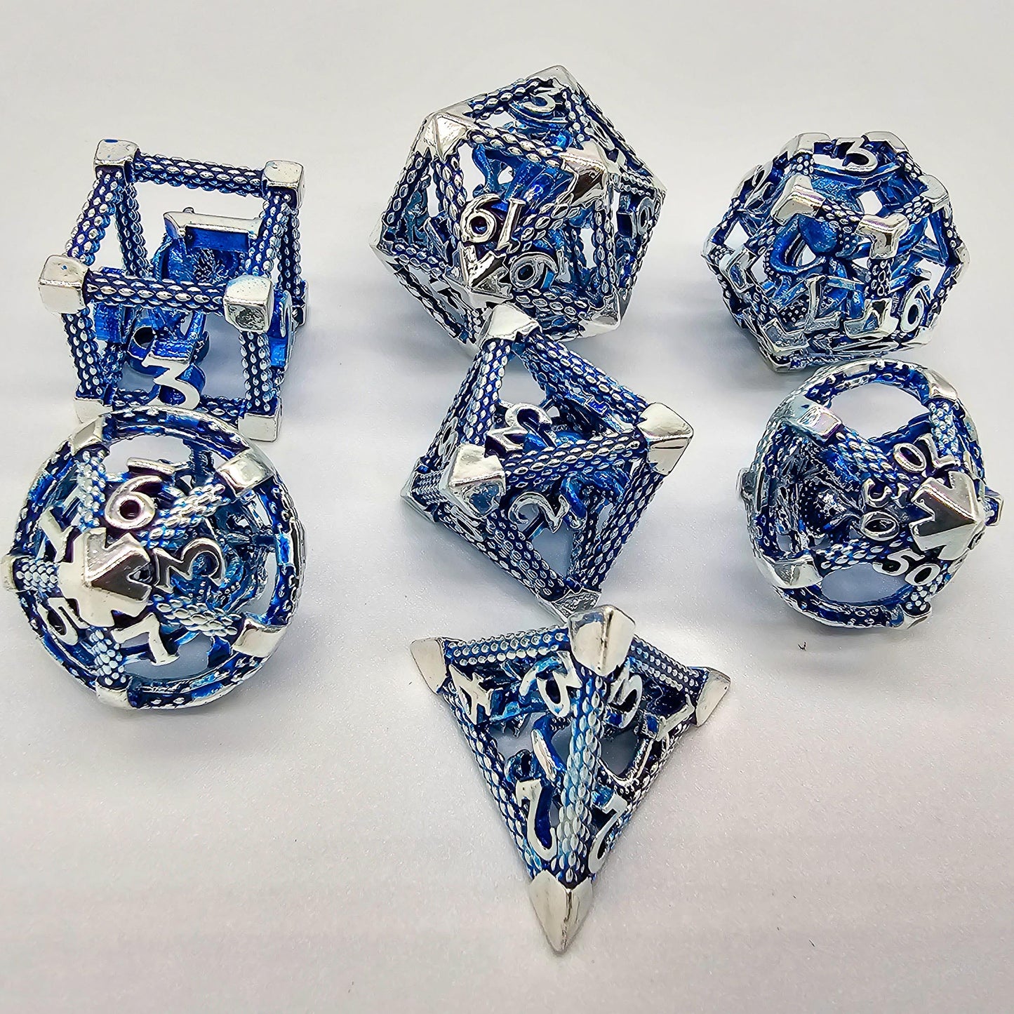 Blue & Silver Hollow Metal Cthulhu Dice