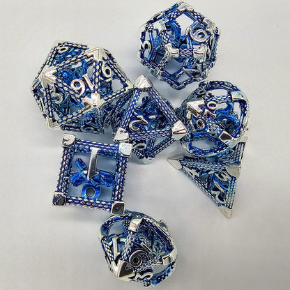 Blue & Silver Hollow Metal Cthulhu Dice