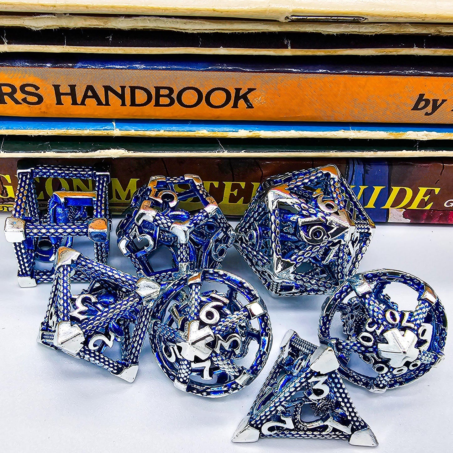 Blue & Silver Hollow Metal Cthulhu Dice