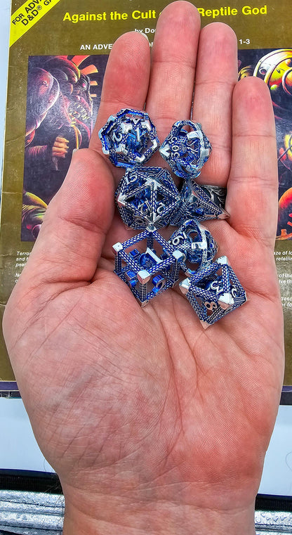 Blue & Silver Hollow Metal Cthulhu Dice