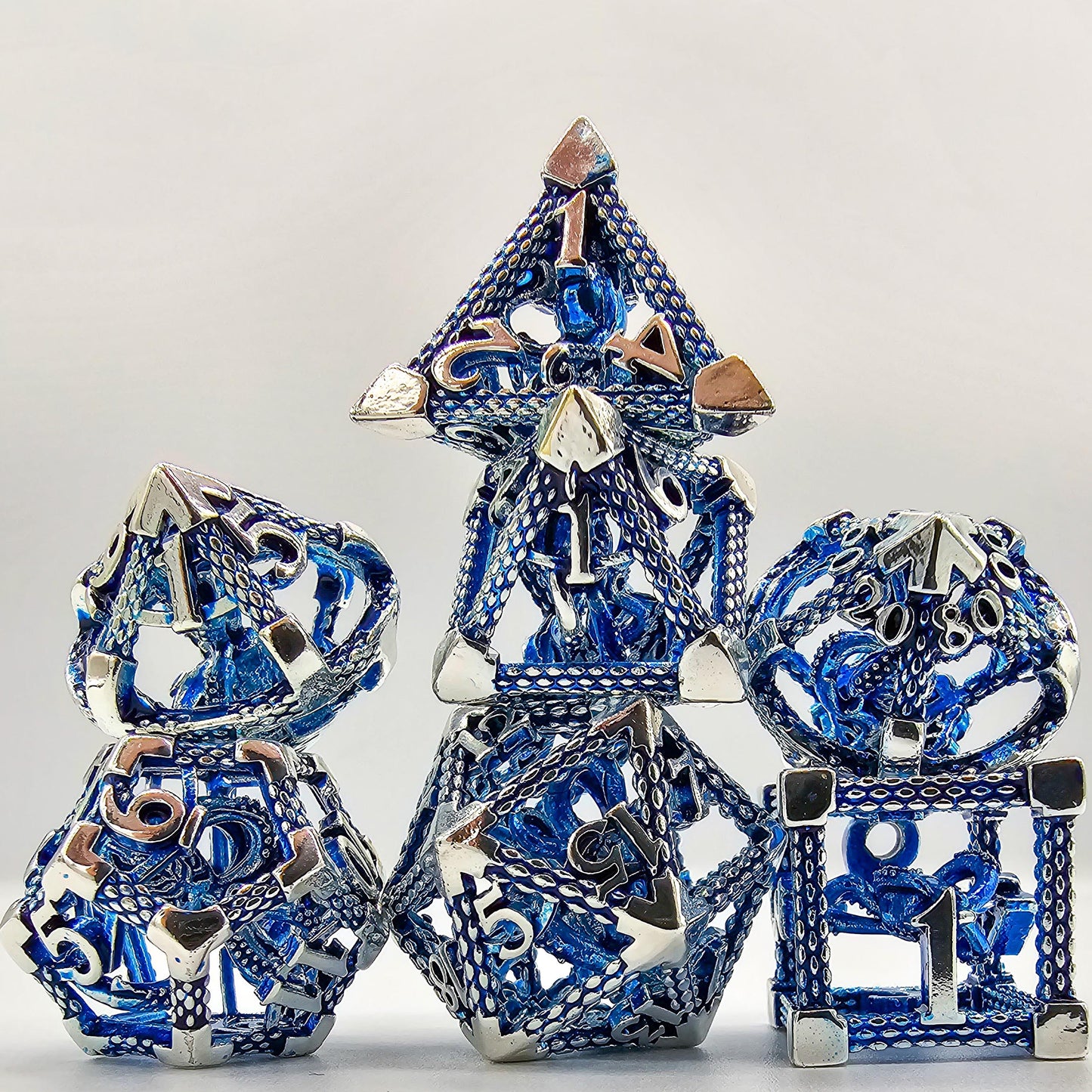 Blue & Silver Hollow Metal Cthulhu Dice