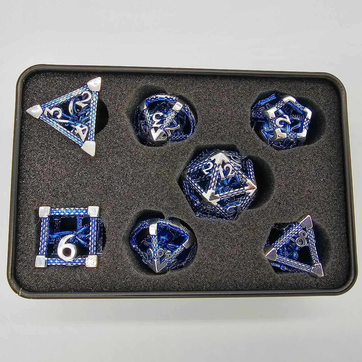 Blue & Silver Hollow Metal Cthulhu Dice