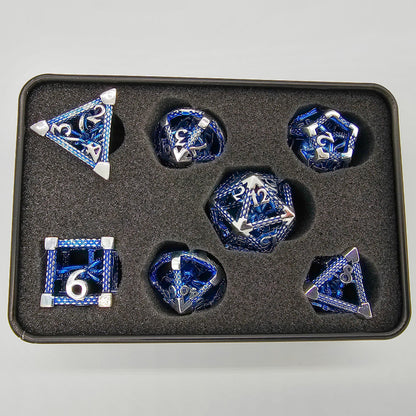 Blue & Silver Hollow Metal Cthulhu Dice