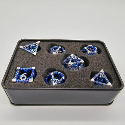 Blue & Silver Hollow Metal Cthulhu Dice