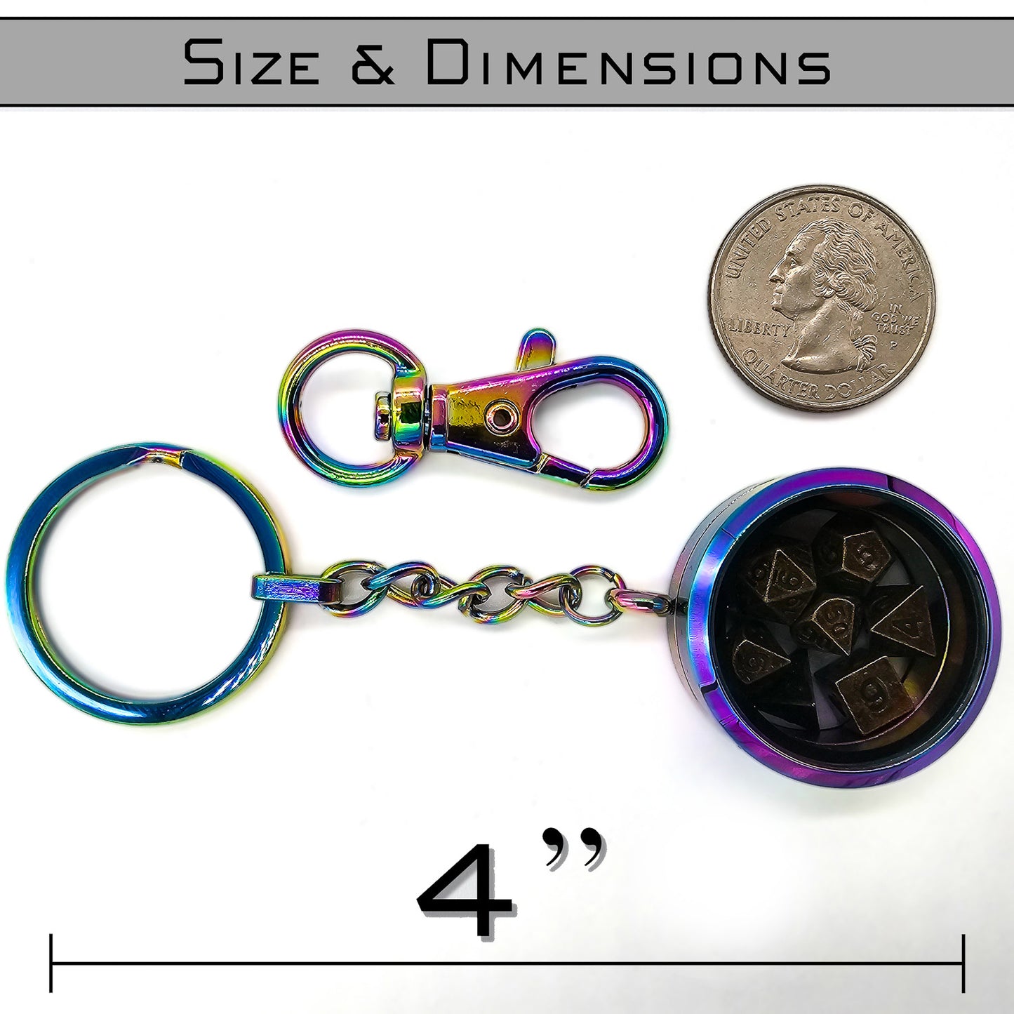 Iridescent Metal Keychain Mini DND Dice Container